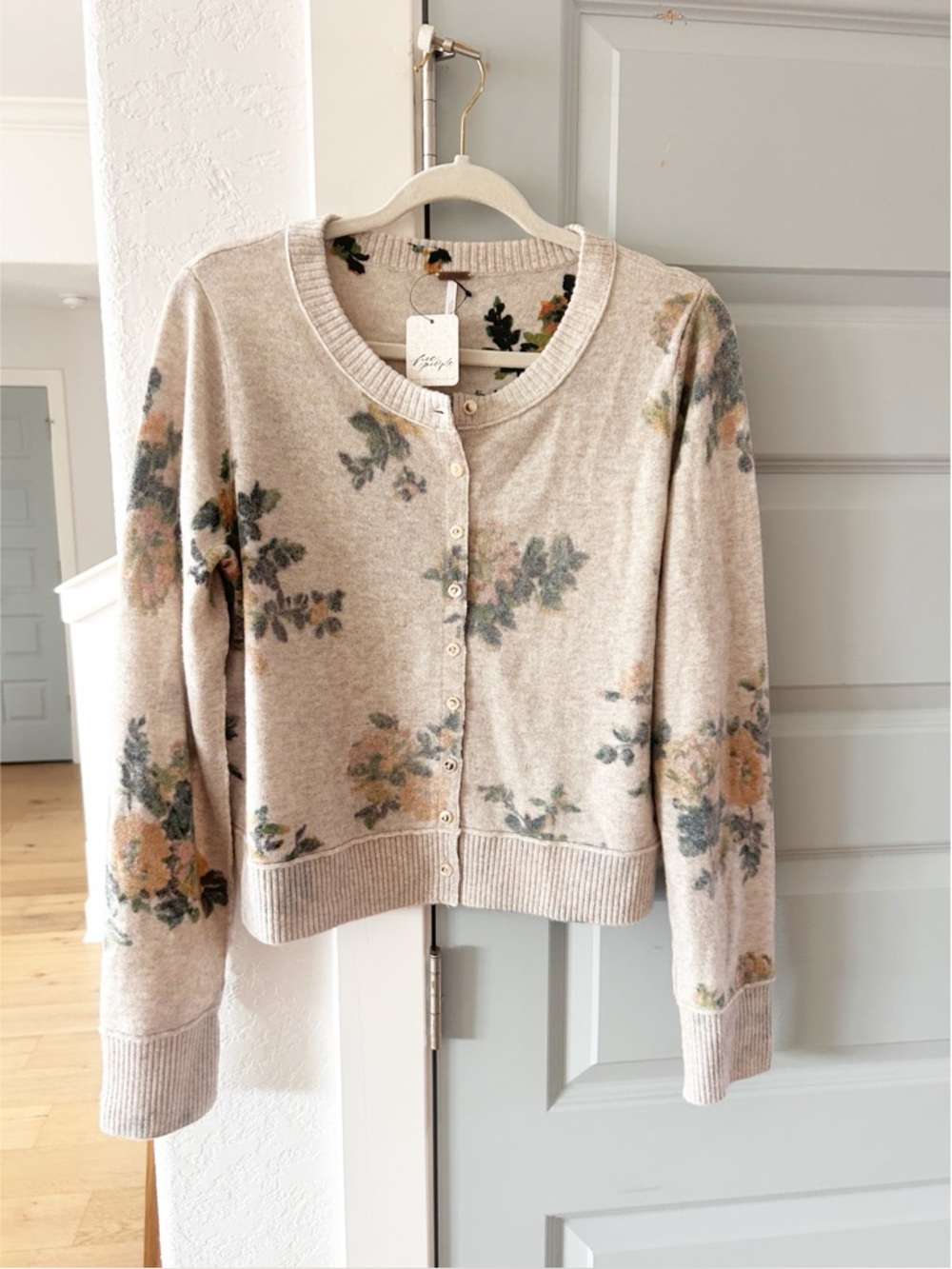 NWT Free People Nocturnal Patterned Cashmere Cardigan Sweater Oat Combo - Picture 5 of 7